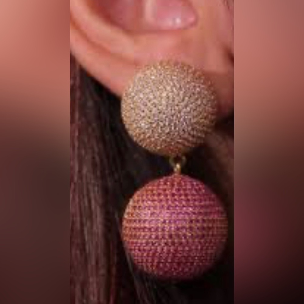 18 k arose gold  Earrings With Double Ball Drop Style Stud Back